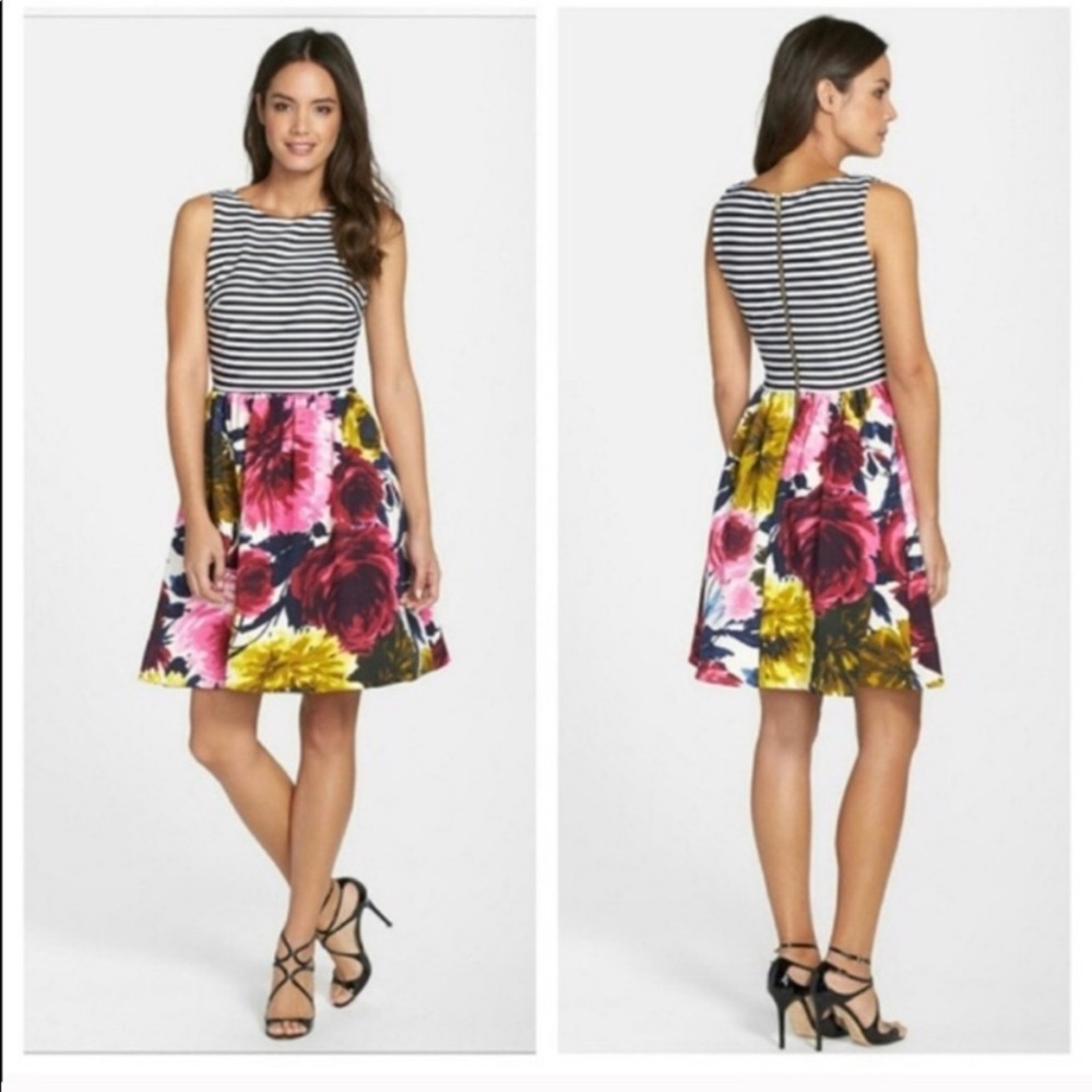 Just Taylor Colorful Striped Floral Dress Size 8